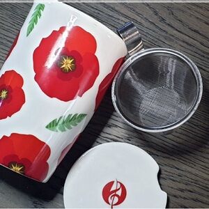 Floral Red Poppy and White Tea Infuser Mug